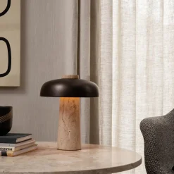 Reverse table lamp | carrara marble and glossy black