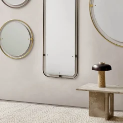 Reverse table lamp | travertine and bronzed brass