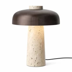 Reverse table lamp | travertine and bronzed brass