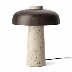 Reverse table lamp | travertine and bronzed brass